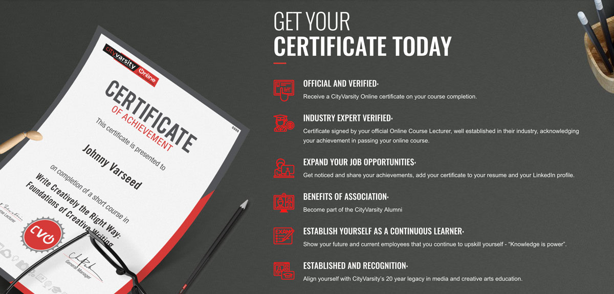 CityVarsity Online certificate